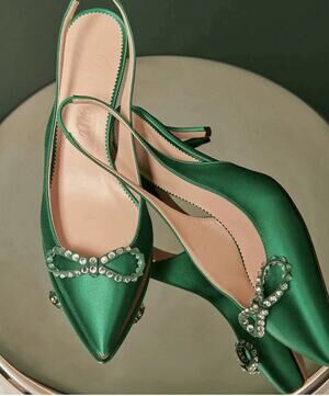 J. Crew Colette Jungle Green Slingback Pumps with Bow - Size 9 holiday shoes